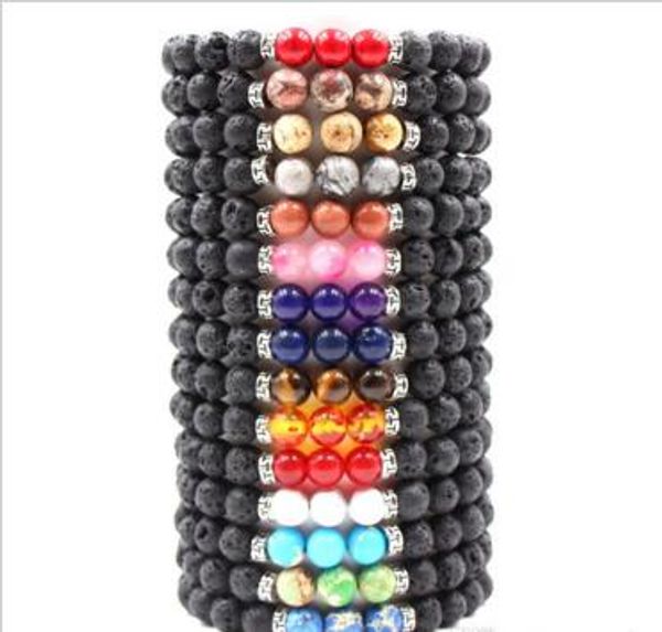 Nuevo bracele Lava Rock Stone Beads Pulsera Chakra Charm Piedra natural Aceite esencial Difusor Beads Chain Forwomen Hombres Moda Artesanía Joyería