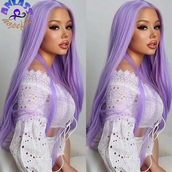 Nouvelles perruques violettes lavandes longues coiffures brazilaines naturelles droites perruque synthétique avant de la blonde / brun / brun pour femmes noires Cosplay résistant à la chaleur