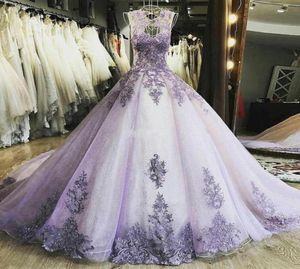 Nieuwe lavendel Quinceanera jurken illusie lijfje pure schouders appliques tule pailletten baljurk prom jurken elegant sweet 16 dre9704711