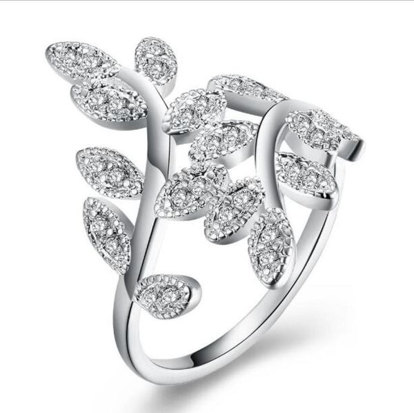 Nuevo anillo de hoja Una rama de olivo plateado 925 anillo de certificación de plata para joyería femenina 8091827