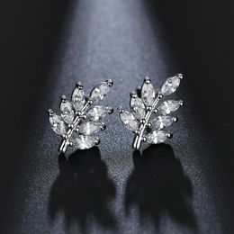 Nieuwe Bladvormige Stud Oorbellen met Marquise Cut CZ Steen Koreaanse Mode Stijl Earing Sieraden Cadeau Voor Women240q