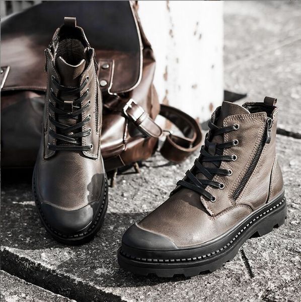 Nouvelles bottes en cuir pour hommes bottes noires plate-forme bottes de mode tout-match bottes de mode pour hommes Zapatos Para Hombres bottes pour garçons chaussures de fête 38-44