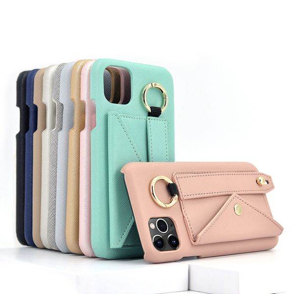 Nuevas fundas de cuero para teléfono para iPhone 13 14 Pro max 12 11 Pro 7 8 plus xs x xr xsmax Pulsera portatarjetas 2 en 1 funda al por mayor