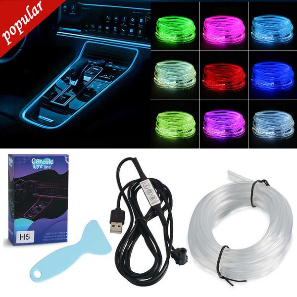 Tira de luces LED para Interior de coche, interruptor RGB, Control de fibra óptica, Kit de iluminación de neón, lámparas decorativas para coche, enchufe USB