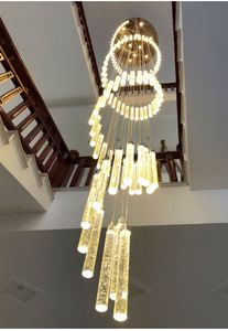 Nouveau lustre LED doré duplex grenier salon escalier long cristal hôtel décoration pendentif