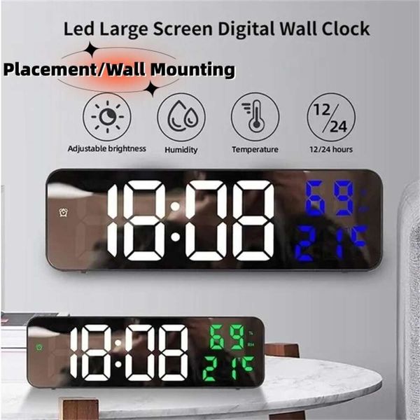 Horloge miroir numérique LED, luminosité réglable, température, humidité, affichage de la Date, réveil, USB, pour la décoration du salon, nouveauté