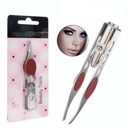 new LED Eyebrow Tweezers Oblique Tip Eyebrow Trimming Clip Stainless Steel Eye Hair Removal Clamp False Eyelashes Curler Makeup Tool for LED