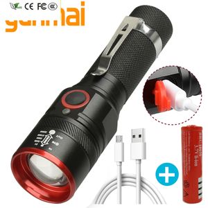 Nouvelle lampe de poche LED USB rechargeable de haute qualité en aluminium XM-L T6 torche 18650 batterie Zoomable lanterne étanche pour lumière de Camping