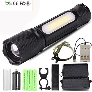 Nouvelle lampe de poche LED XM-L T6 et COB Zoom 4 modes d'alimentation de lampe de poche en aluminium 18650 ou batterie AAA Lanterne portable étanche