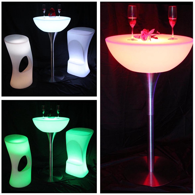 Moda Nowy Akumulator Meble LED Luminous Cocktail Bar Wodoodporny Okrągły świecący stół Odkryty Dom KTV Disco Dekoracja