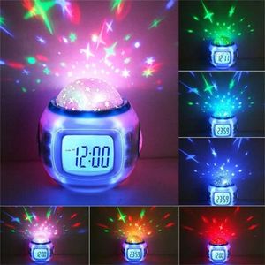 Nouveau LED brillant Projection étoilée réveil numérique Snooze horloge veilleuse avec calendrier thermomètre Snooze fonction