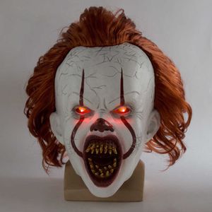 Nuevo LED Horror Pennywise Joker Máscara de miedo Cosplay Stephen King Capítulo Dos Máscaras de látex de payaso Casco Accesorios de fiesta de Halloween X0803
