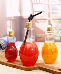 Nueva bombilla LED Bottle de agua de plástico Jugo de leche Botella de agua desechable Taza de bebidas a prueba de fugas con tapa creativa de bebidas a cargos8714754