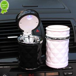 Nouveau cendrier de voiture à lumière LED cendrier en alliage universel tasse en aluminium cendrier automatique sans fumée ignifuge boîte de support de cylindre de cigarette