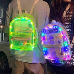 Nueva mochila Unisex con luces LED, mochila transparente, mochila escolar, bolso fresco para niñas y niños, bolsa de viaje luminosa nocturna para exteriores