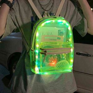 Nuevas luces LED Mochila unisex Mochila transparente Mochila escolar Cool Girl Boys Bag Lumious Night Bolsa de viaje al aire libre AA220316