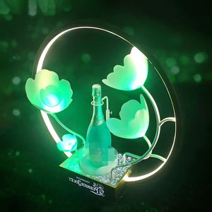 Nieuwe LED Lotus Flower Circle Metal Ring Perrier Jouet Champagne Bottle Presenter voor Night Club Lounge Party Decoratie