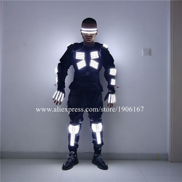 Nouveau costume de danse robot lumineux LED avec des verres Glants LED clignotants LED LED Tenues de scénario Performance Costume Vêtements