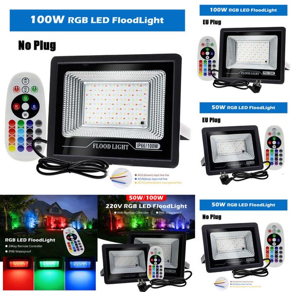 Nuevo LED RGB Floodlight 220V Ambient IP66 Lámpara de jardín de la lámpara de control remoto impermeable para la fiesta de Navidad de Halloween