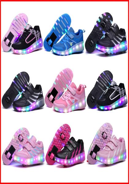 Nuevos zapatos de patín con ruedas LED con una o dos ruedas, zapatos brillantes Jazzy para niños y niñas, zapatillas deportivas para adultos y niños 2235385
