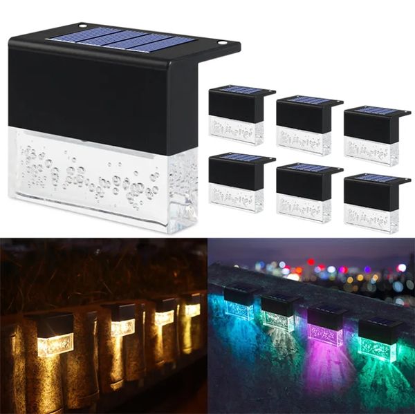 Nuevas luces solares LED para exteriores, luz impermeable para cubierta, lámpara para valla de escalera, blanco cálido + luces RGB, decoración para Patio, escaleras, luces de jardín