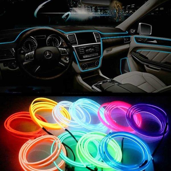 Nouveau LED bande guirlande EL fil 1 M/3 M/5 M voiture éclairage intérieur Auto corde Tube ligne Flexible néon besoin 2x AA Batteires lumière