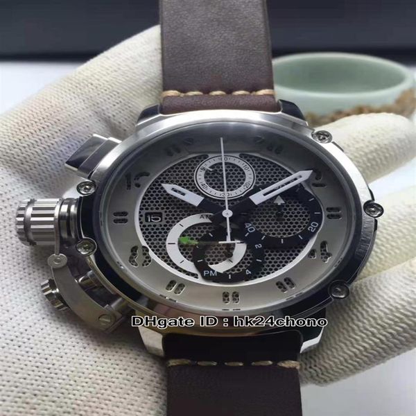 Nouveau gaucher 50 mm U51 U-51 boîtier en acier cadran squelette chronographe à quartz montre pour homme Chimera Bronze 7474 bracelet en cuir pour hommes Sport251p