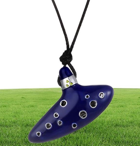 Nueva leyenda de Zelda Ocarina Collar azul Instrumentos musicales de esmalte rojo verde Ocarina Cadenas colgantes Joyas de moda KKA8135114723