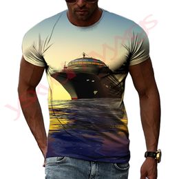 Nouvelle loisite d'été jumbo de croisière de croisière paysage motif de paysage hommes t-shirts 3d imprimé hip hop tees personnalité rond cou tops à manches courtes