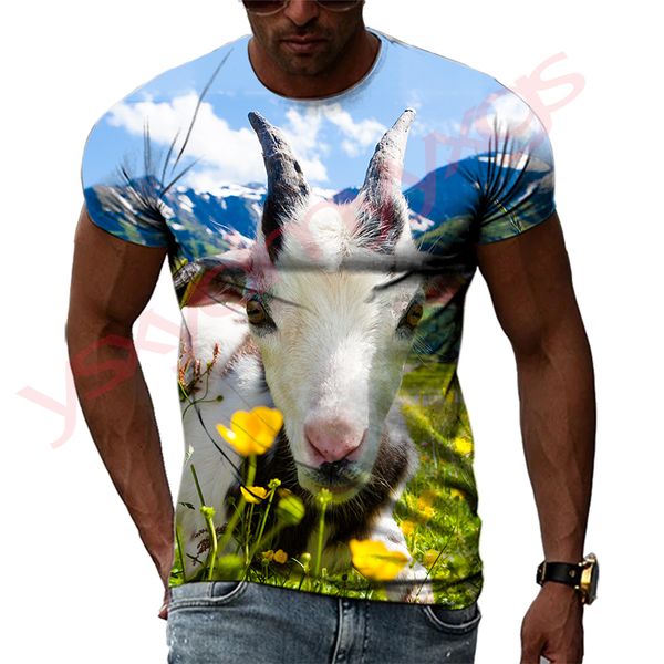 Nouveaux loisir Agneaux d'été, moutons, motifs de chèvre Men T-shirts 3D Print Hip Hop Tees Personnalité Round Cou Short à manches