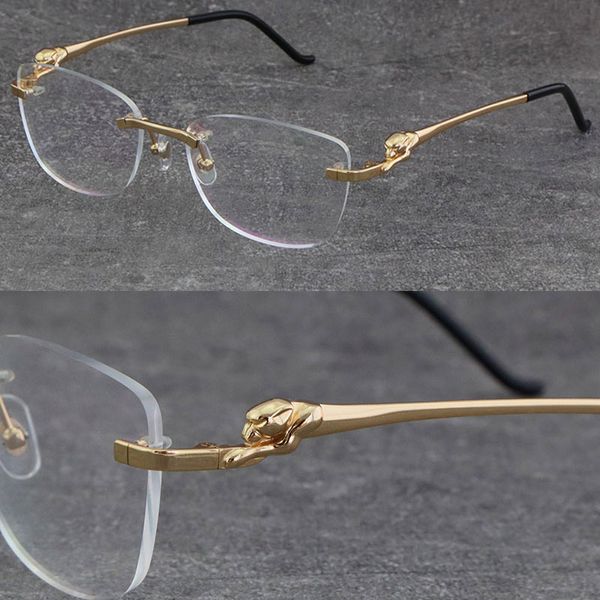 Nouvelle série de léopard montures sans montée en métal 18K Gold Gold Male et femelle Shield Retro Designer Eyeglass Outdoor Design Classical Model Glasses Men Frame Optical