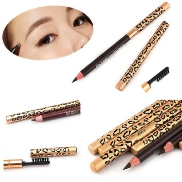 Nouveau léopard femmes sourcil imperméable noir brun crayon avec brosse maquillage Eyeliner 5 couleurs pour choisir 12 pcs/lot LL