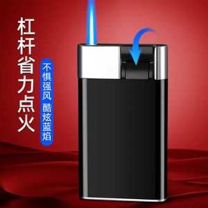 Nuevo encendedor inflable de tipo de prensa de palanca creativo luminoso llama azul recto a prueba de viento encendedor de cigarrillos para hombres VVD6No Gas