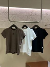 Nouveau Lexand T-shirt avec lettre imprimée couleur unie fille polyvalent col rond manches courtes t-shirts mince sport pur coton demi manches haut vêtements