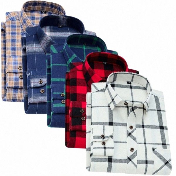Nuevas camisas de manga LG para otoño Camisas a cuadros clásicas con solapas de un solo pecho Camisas masculinas 17 Rejilla de color para elegir entre r9iu #
