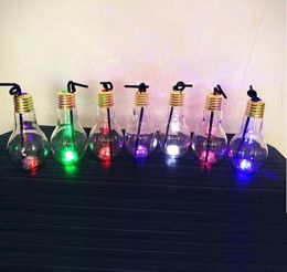 Drinkgerei Gereedschap Gloeilamp Drankfles Melk Theefles Plastic Sapdrankflessen Creatieve Luminescentiekop Met Stro 9063