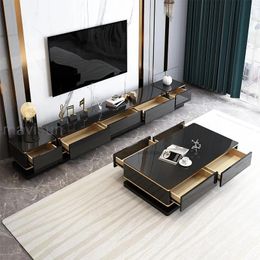 Nieuwe licht luxe moderne koffietafel tv -kast zwarte afwerking appartement woonkamer rechthoekige hong kong stijl vloer tv -standaard