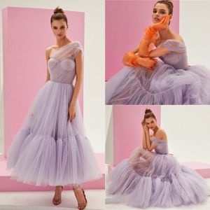 Nouvelles robes de bal violet clair une épaule tulle cheville longueur pas cher robes de soirée robe de cocktail sur mesure