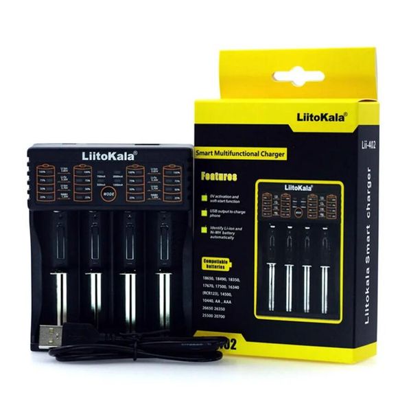 Nuevo cargador de batería Liitokala 18650 con 2 y 4 ranuras, cargadores inteligentes USB para batería de litio NiMH 18650/26650/18350/16340/18500/AA/AAA Lii-402 Lii-202