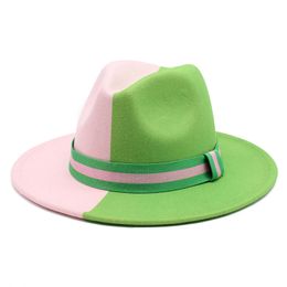 Nouveau vert citron et rose Patchwork Fedora chapeaux pour femmes fête mariage haut chapeau large bord hommes feutre chapeau Jazz Cowboy Panama casquette