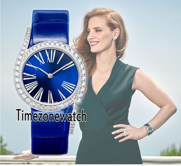 New Limelight GalaG0A42163 Boîtier en acier Lunette diamant Cadran bleu Montre à quartz suisse pour femme Cuir bleu 10 couleurs pour Timezonewatch PGE02c3