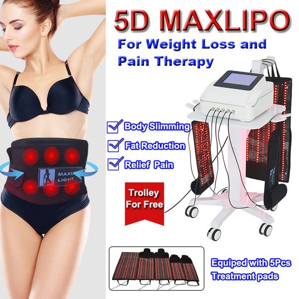 Machine mincerante Réduction des graisses laser anti-cellulite Nouvelle lipolaser Perte de poids Body Firm Pain Therapy 5D MAXLIPO ÉQUIPEMENT AVEC 5 PADS DE TRAITEM