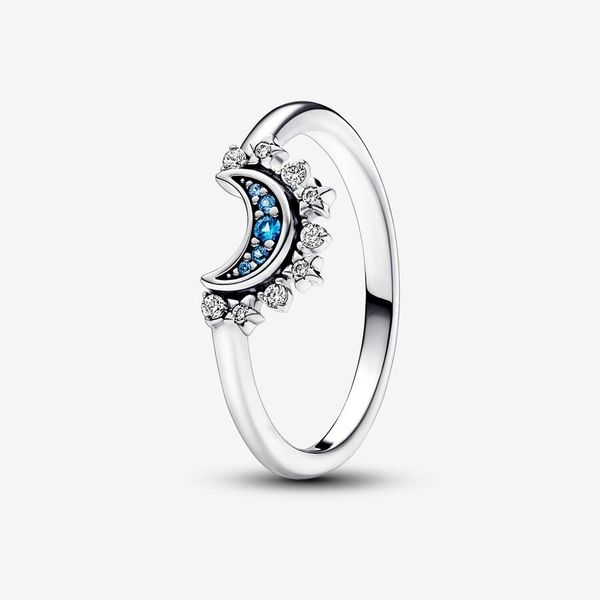 Nouvelle annonce 925 Sterling Silver Céleste Bleu Sparkling Moon Ring Pour Les Femmes De Mariage Bagues De Fiançailles Bijoux De Mode Livraison Gratuite