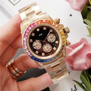 Nieuwe aanbieding goud kleur rose goud 40mm diamant regenboog cirkel 116595 automatische mechanische mannen vrouwen horloge saffier horloge