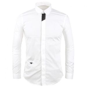 Nieuwe Kleine Bij Geborduurde Mans Shirt Casual Slim Fit Hoge Kwaliteit Camisa Masculina Chemise Homme Mannen Mode m - 2xl 3xl