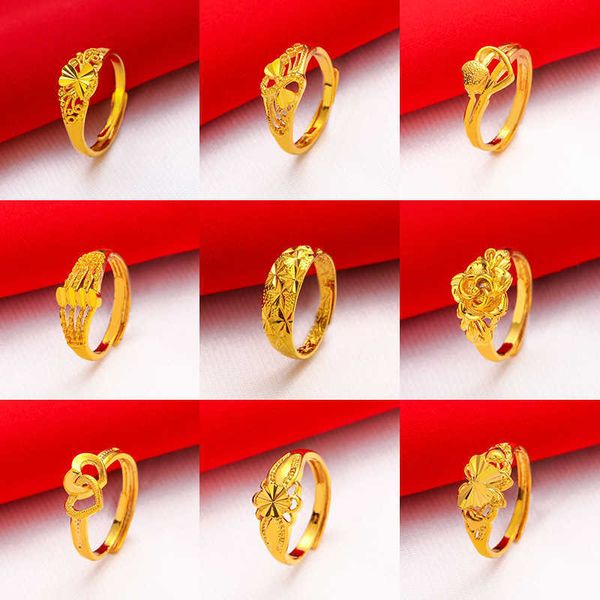 Nuevo anillo de oro de imitación de 24K chapado en vivo, anillo de rosa para mujer, anillo de oro de arena de Vietnam