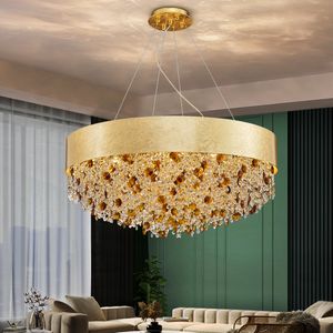 Nueva lámpara de araña para sala de estar, lámpara colgante de oro de diseño moderno, lámpara de cristal led redonda de lujo para dormitorio