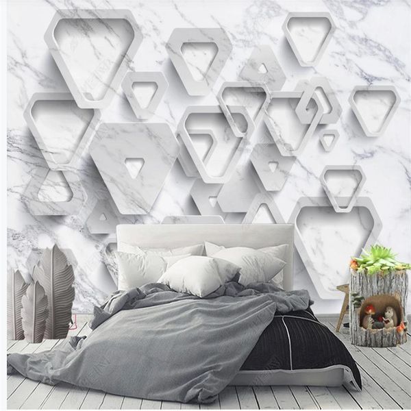 NOUVEAU Papier peint de style de vie 3D Triangle Stéréo Marbre Fonds d'écran Verre TV Mur de fond