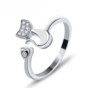 Nouveau femme Midi doigt chat oreille anneau pierres strass coeur ouvert anneau pour femmes fille enfant cadeaux Bijoux accessoires Bijoux