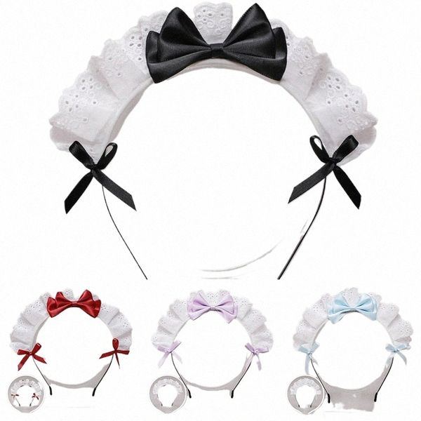 Nouveau Lolita volants dentelle Bowknot bandeau de demoiselle gothique doux Anime bandeau Cosplay bandeau de cheveux Costume accessoires de cheveux C2c7 #